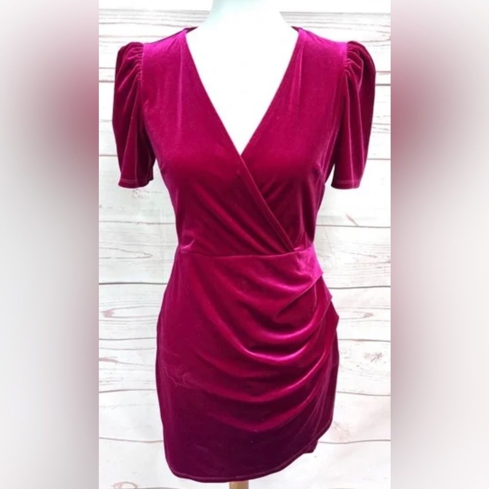 Wild Fable Fuchsia Pink Velvet Ruched Mini Dress